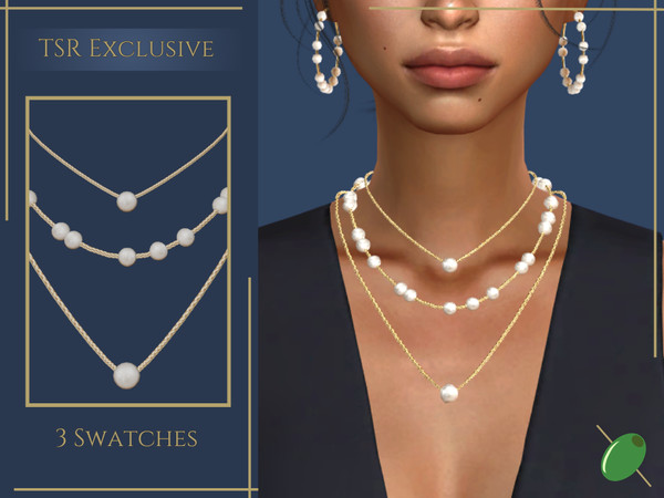 Sims 4 — Maya Pearl Necklace by Pitted0live — Layered chain necklaces with scattered pearls Custom catalog image