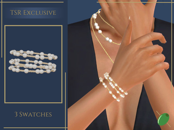 Sims 4 — Maya Pearl Bracelet by Pitted0live — Layered chain bracelets with scattered pearls Custom catalog image