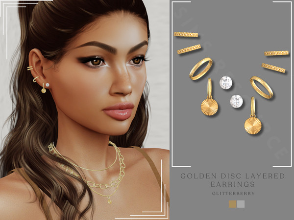 Sims 4 — PATREON Golden Disc Layered Earrings by Glitterberryfly — A layered gold or silver earring with metallic disc