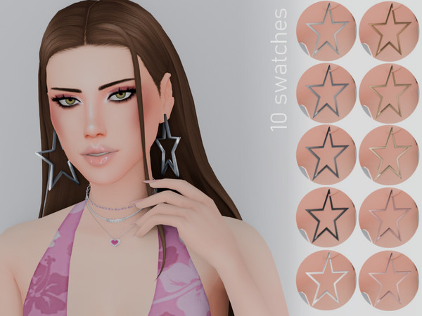 Sims 4 — Star Hoop Earrings by MisfitSim_ — Shiny star shaped earrings, 10 swatches.
