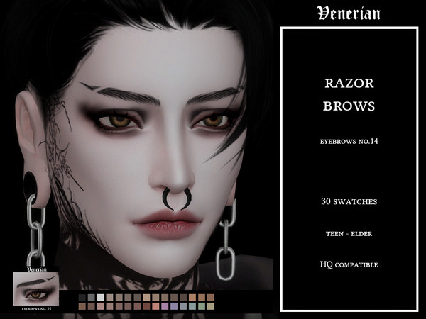 Sims 4 — Razor Brows (Eyebrows no.14) by Venerian by Venerian — 30 swatches Teen to Elder No gender or frame restrictions