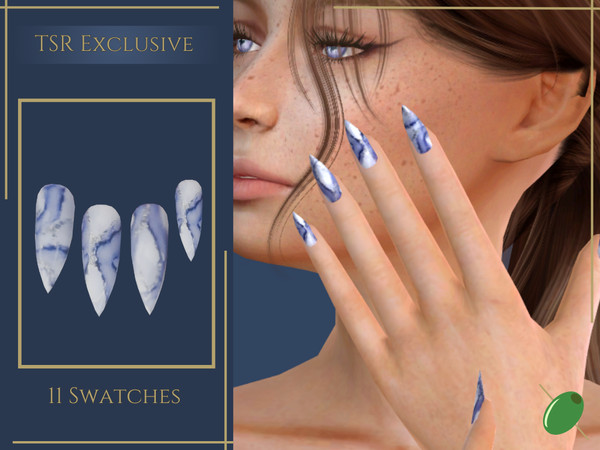 Sims 4 — Dreamy Marble Stiletto Nails by Pitted0live — Long stiletto nails with a marbled design in a variety of colours