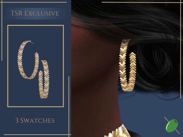 Sims 4 — Anna Chevron Hoops by Pitted0live — Chevron design herringbone large hoop earrings Custom catalog image