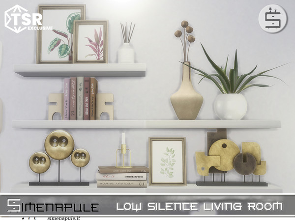 Sims 4 — Low Silence Deco by Simenapule — Minimalist decor set with sculptural objects, soft art prints, and neutral