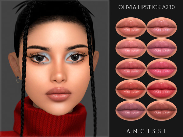 Sims 4 — Olivia Lipstick A230 by ANGISSI — PREVIEWS MADE USING HQ MOD 10 colors