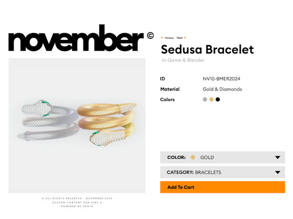 Sims 4 — November - Sedusa Bracelet (TSR Exclusive) by VentaStudio — 3 Swatches