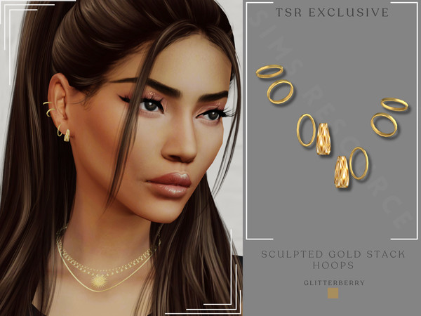 Sims 4 — Sculpted Gold Stack Hoop by Glitterberryfly — A stack hoop earring set in gold