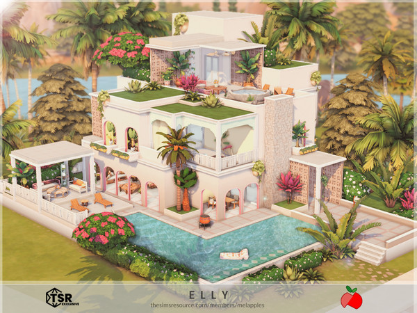 Sims 4 — Elly - no cc by melapples — a bright, colorful home with 3 bedrooms. 1st floor: dining room, kitchen, utility