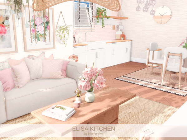 Sims 4 — Elisa Kitchen by BlusterSims — The "Elisa Kitchen" blends soft pinks, beige, and light wood. It