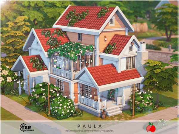 Sims 4 — Paula - no cc by melapples — a 3 storey house, colorful and cozy. 1st floor: kitchen, dining table, living room,