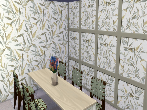 Sims 4 — Cassandra Leaf Panel by lavilikesims — A panel wall with wallpaper in the centre plus a full paper wall, in 9