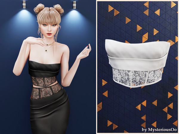 Sims 4 — Lace panel strapless top by MysteriousOo — Strapless top with lace panel and structured fit