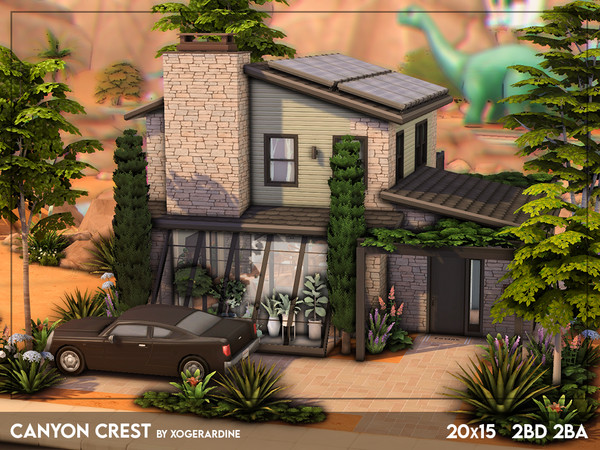 Sims 4 — Canyon Crest (NO CC) by xogerardine — A mid-century modern build focused on clean lines, light spaces, and a