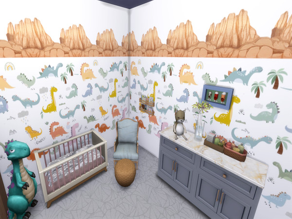 Sims 4 — Dinoland Walls by lavilikesims — 2 landscape wall with dinosaurs and extra walls, in all wall sizes.