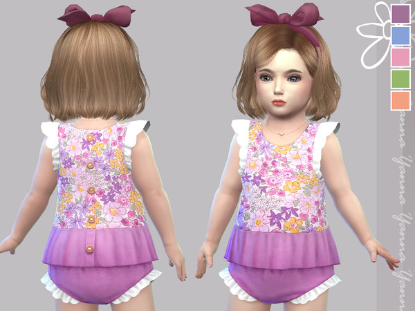 Sims 4 — Floral flutter-sleeve romper by yanna312 — A cute toddle jumpsuit with romantic floral patterns,making the