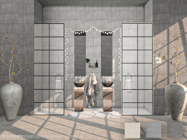 Sims 4 — Cemento Wall by Caroll912 — A 3-swatch cement tile wall in grey and beige tones. Suitable for indoor and outdoor