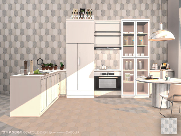 Sims 4 — Marmo Wall by Caroll912 — A single swatch marble tiled wall in grayscale and beige tones. Suitable for indoor