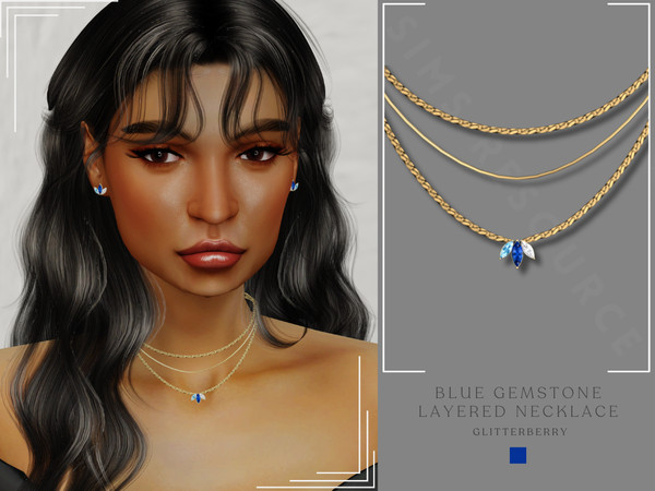 Sims 4 — Blue Gem Layered Necklace by Glitterberryfly — A necklace and bracelet with different coloured blue gemstones.