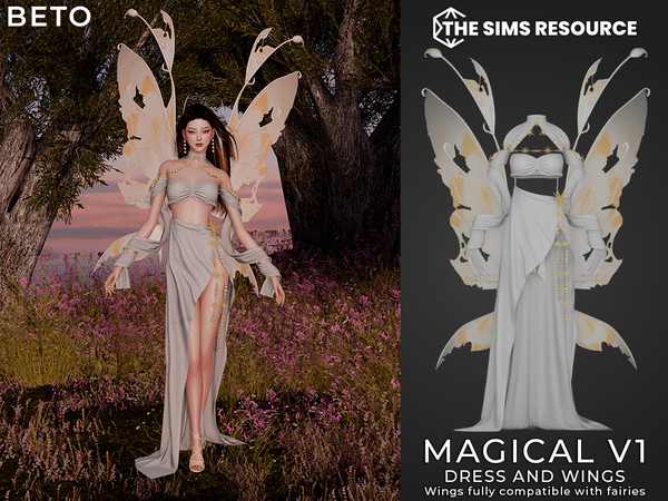 Sims 4 — Magical - Set V1 by Beto_ae0 — A long dress filled with magic and fantasy, perfect for wings. The wings are