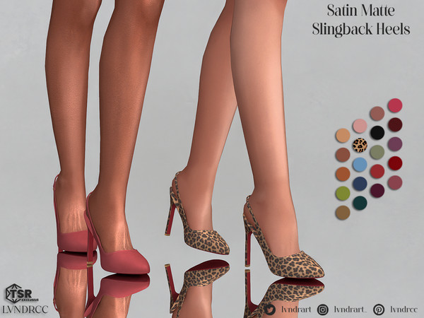 Sims 4 — Satin Matte slingback Heels by LVNDRCC — smooth sating slingback heels on a streamlined, narrow heel with almond