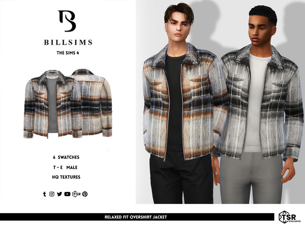 Sims 4 — Relaxed Fit Overshirt Jacket by Bill_Sims — This jacket features a soft, fluffy texture with a front zipper,