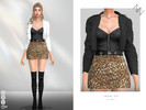 Sims 4 — CASUAL SUIT by ZNsims — leopard print, short skirt, coat, deep neckline, corset