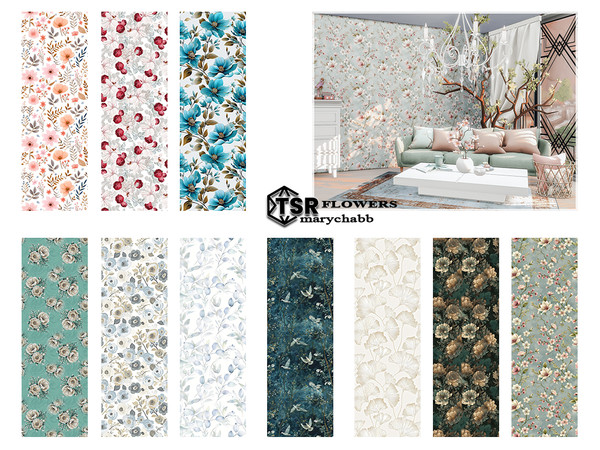 Sims 4 — Flowers - Wallpaper by marychabb — For short , medium , tall wall Kategory: Wallpaper Walls - 10 colors