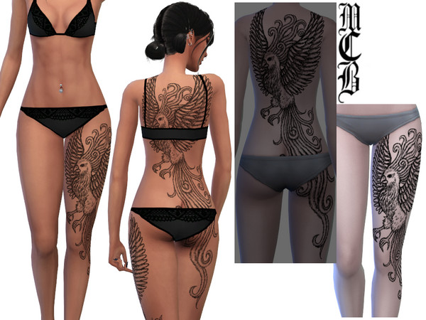 Sims 4 — Phoenix Thigh Tattoo (Left Leg) by MaruChanBe2 — A Phoenix tattoo for your cuties.
