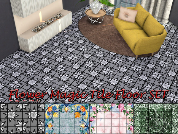 Sims 4 — Flower Magic Tile Floor SET by matomibotaki — Elegant and at the same time playful tiled floors with different