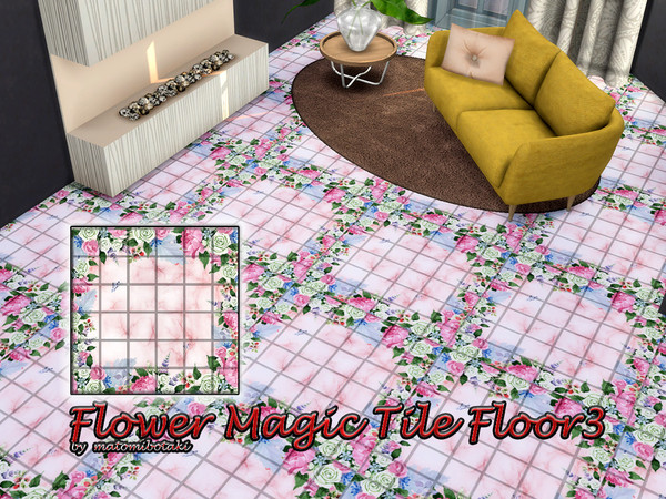 Sims 4 — Flower Magic Tile Floor3 by matomibotaki — Elegant and at the same time playful tiled floors with different