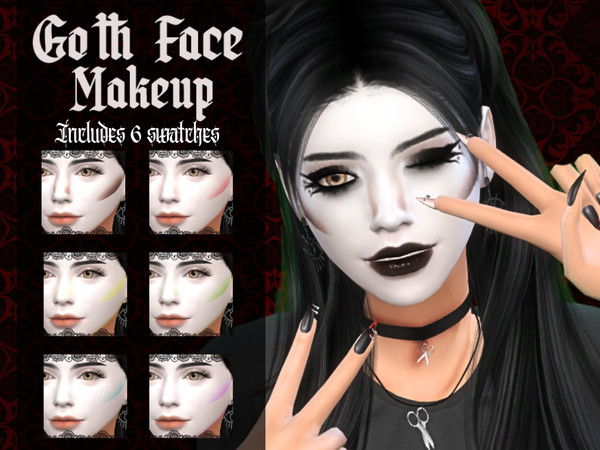 Sims 4 — Goth Face Makeup by _alttrait_ — A white base with strong contour lines.