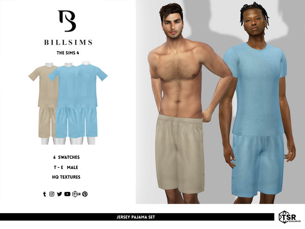 Sims 4 — Jersey Pajama Set by Bill_Sims — This set includes a t-shirt and a pair of shorts in a soft jersey material. The