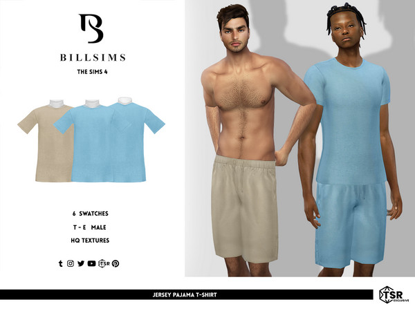 Sims 4 — Jersey Pajama T-Shirt by Bill_Sims — This set includes a t-shirt and a pair of shorts in a soft jersey material.