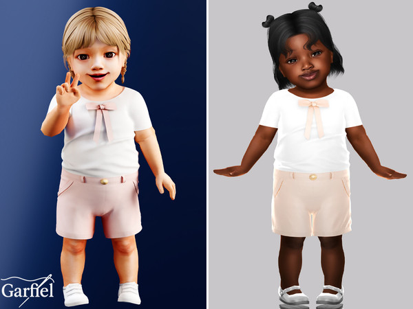 Sims 4 — Infant - Soft bow top with shorts by Garfiel — A gentle summer outfit for infants featuring a soft short-sleeve