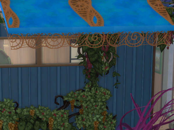 Sims 4 — Fabric roof drapes by EdnaScissorhands — Woven spirals used to trim fabric roofs