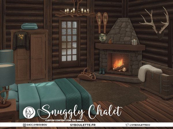 Sims 4 — Patreon release - Snuggly Chalet Part 3 by Syboubou — Snuggly Chalet is a warm and rustic bedroom cc set made