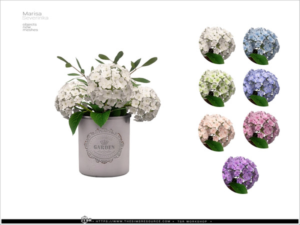 Sims 4 — Marisa - hydrangea in bucket with olive by Severinka_ — A set of furniture and decor for bedroom decoration.