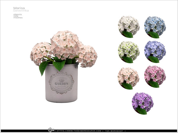 Sims 4 — Marisa - hydrangea in bucket by Severinka_ — A set of furniture and decor for bedroom decoration.