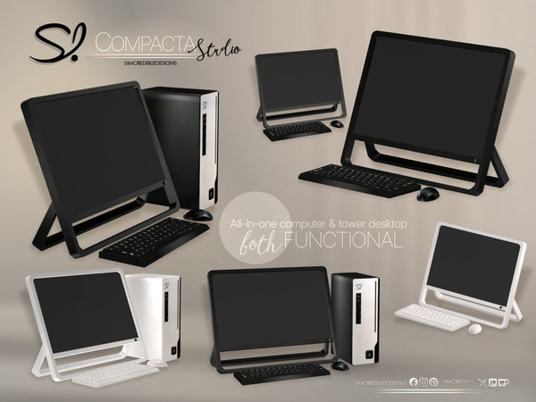 Sims 4 — Compacta Office Computer 2 [no case version] by SIMcredible! — This set's pieces are: