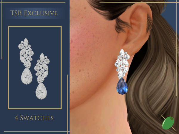 Sims 4 — Philippa Royal Earrings by Pitted0live — Large multi diamond statement drop earrings Custom catalog image
