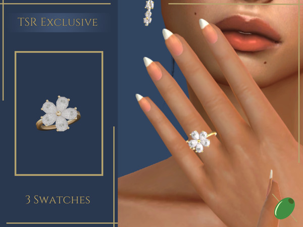 Sims 4 — Daphne Diamond Ring by Pitted0live — Gold band with diamonds in a floral arrangement Custom catalog image