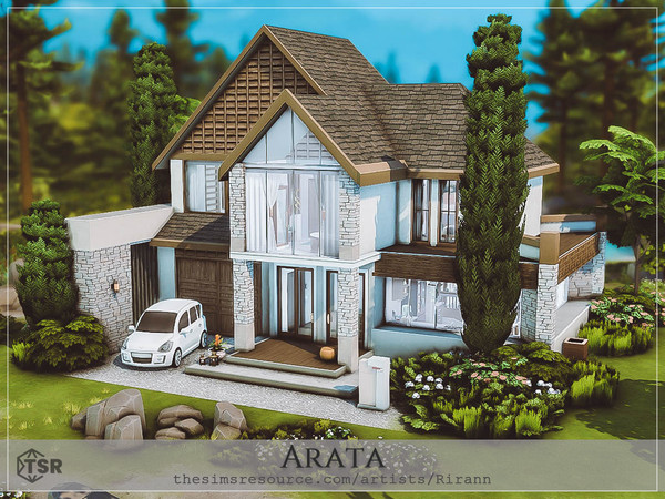 Sims 4 — Arata - No CC by Rirann — Arata is a cozy house in brown, beige and white colors with the use of wood and stone