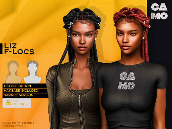 Sims 4 — CAMO - Liz F-Locs by VentaStudio — 40 Colors