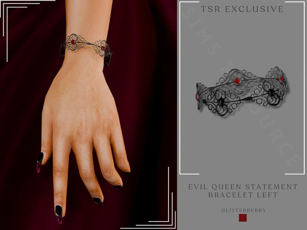 Sims 4 — Evil Queen Left Bracelet by Glitterberryfly — A left hand bracelet with black metal and rubies