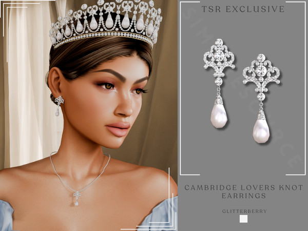 Sims 4 — Cambridge Lovers Knot Earrings by Glitterberryfly — A statement diamond regal earring with pearls