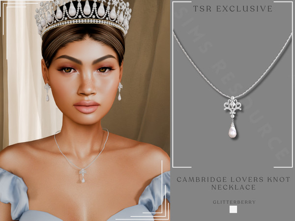 Sims 4 — Cambridge Lovers Knot Necklace by Glitterberryfly — A statement diamond necklace with pearl pendant