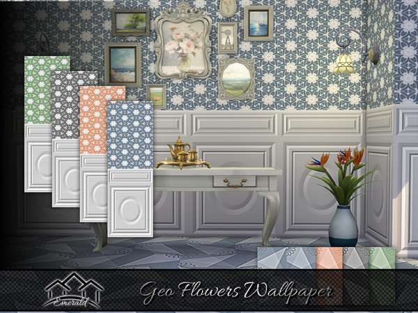 Sims 4 — Geo Flowers Wallpaper by Emerald — Create the perfect accent for any wall in your home with Geo flowers