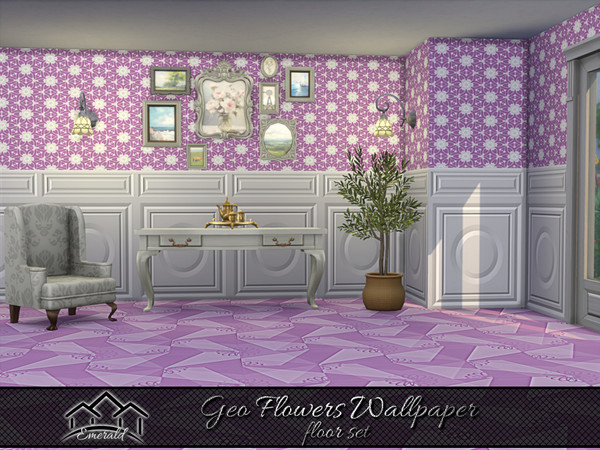 Sims 4 — Geo Flowers Wallpaper3 by Emerald — Create the perfect accent for any wall in your home with Geo flowers