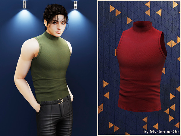 Sims 4 — Mock neck sleeveless top by MysteriousOo — Minimal sleeveless top with structured neckline