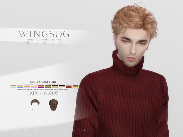 Sims 4 — WINGS-NL0105-curly short hair by wingssims — Colors:30